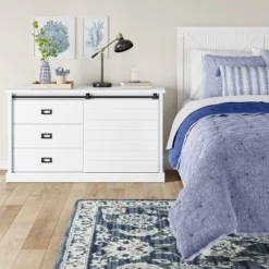 Southwick Farmhouse 3 Drawer/Shelf Dresser With Sliding Barn Door White - Threshold™