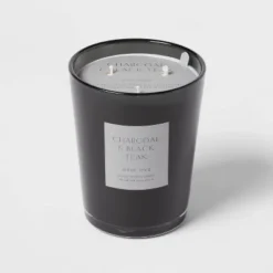 Colored Vase Glass With Dustcover & Black Teak Candle Black - Threshold™ -WarmWhisper Store GUEST 203164b8 cea9 4b9d 90b7 3255297338b3