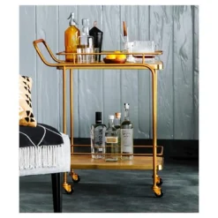Metal, Wood, And Leather Bar Cart - Gold - Threshold™ -WarmWhisper Store GUEST 3940ea51 5dbd 496d adf0 a33ee04f6d3f