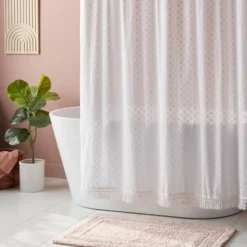 Textured Crochet Trim Shower Curtain White - Threshold™