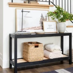 Console Table With Woven Rattan Shelf Black - Threshold™ Designed With Studio McGee -WarmWhisper Store GUEST 6e7f68b7 50c5 44c5 965d a4d52aa919cd