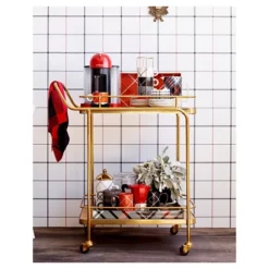 Metal, Wood, And Leather Bar Cart - Gold - Threshold™ -WarmWhisper Store GUEST 8b37d9d0 220c 44ab 9ad7 9d758ab91a72