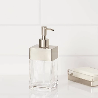 Rectangle Glass with Metal Soap/Lotion Dispenser Clear - Threshold™ Rectangle Glass With Metal Soap/Lotion Dispenser Clear - Threshold™ -WarmWhisper Store GUEST 983799de e61f 4d5d 9b72 d434b9c8944d