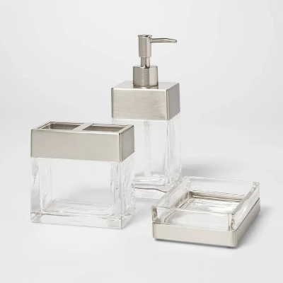 Rectangle Glass with Metal Soap/Lotion Dispenser Clear - Threshold™ Rectangle Glass With Metal Soap/Lotion Dispenser Clear - Threshold™ -WarmWhisper Store GUEST a74ab62a 4a5e 43fc b643 615160d0a4f1
