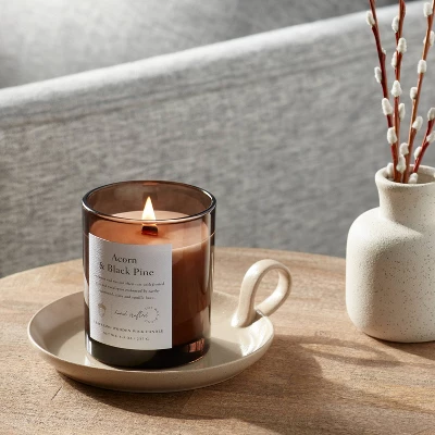 Clear Colored Glass with Woodwick and Brass Metal Inset Lid Acorn + Black Pine Candle Brown - Threshold™ Clear Colored Glass With Woodwick And Brass Metal Inset Lid Acorn + Black Pine Candle Brown - Threshold™ -WarmWhisper Store GUEST e189330d 1f2c 4a26 979b 7ad00cdc2948