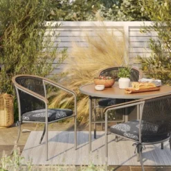 5' X 7' Striped Tapestry Outdoor Rug Charcoal Gray - Threshold™