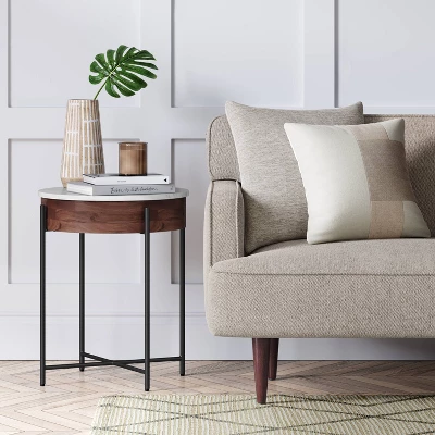 Birkdale Round Marble/Wood End Table White - Threshold™ Birkdale Round Marble/Wood End Table White - Threshold™ -WarmWhisper Store GUEST f5bc89fe ba03 4afe bba9 c3aeed137f31